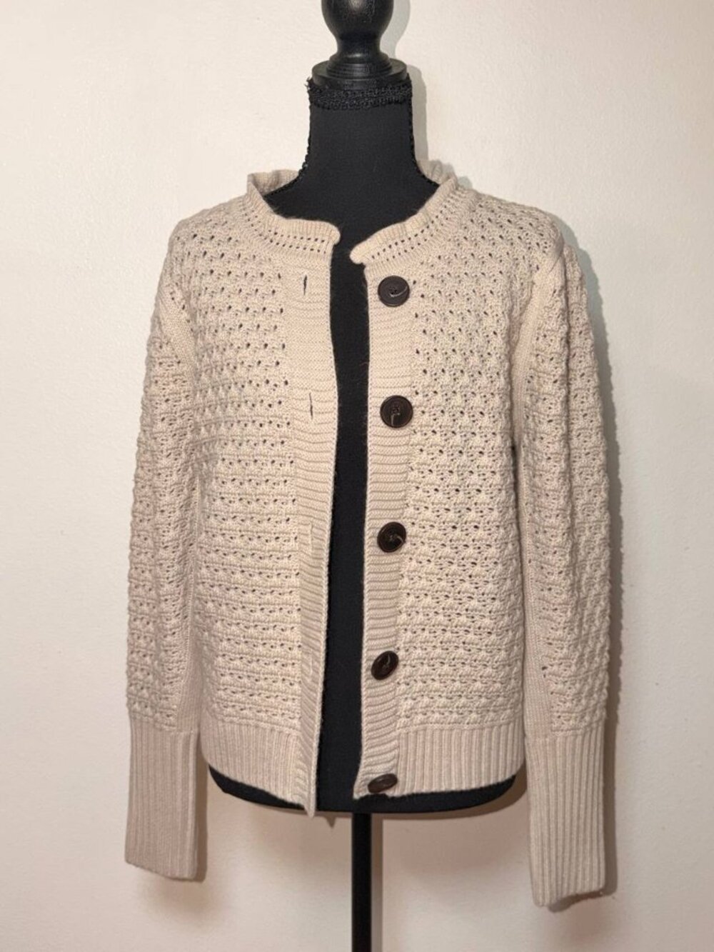 Architect Cream Crochet Cardigan Cottagecore Button Front Sweater M